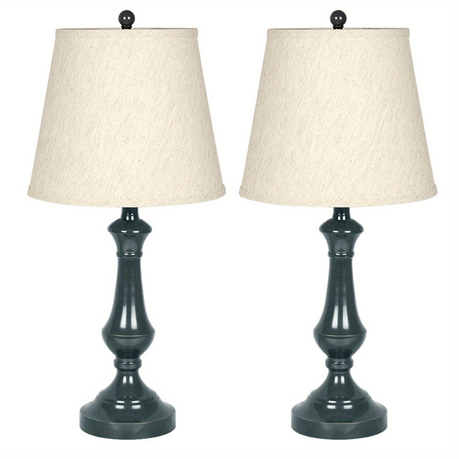 Front. Oumilen - 2-Pack Table Lamps, Dark Green Glossy Base with Beige Fabric Linen Shade, E26 Rotary Switch Socket for Bedroom.
