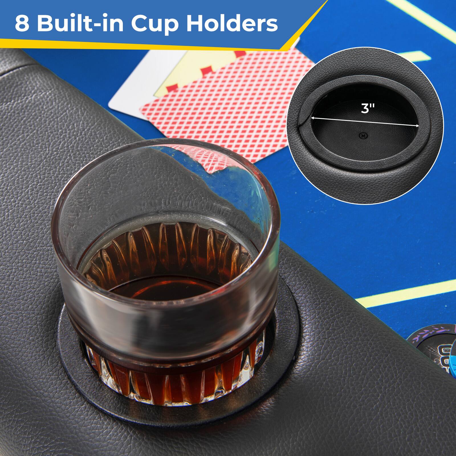 8 Built-in Cup Holders  
3"