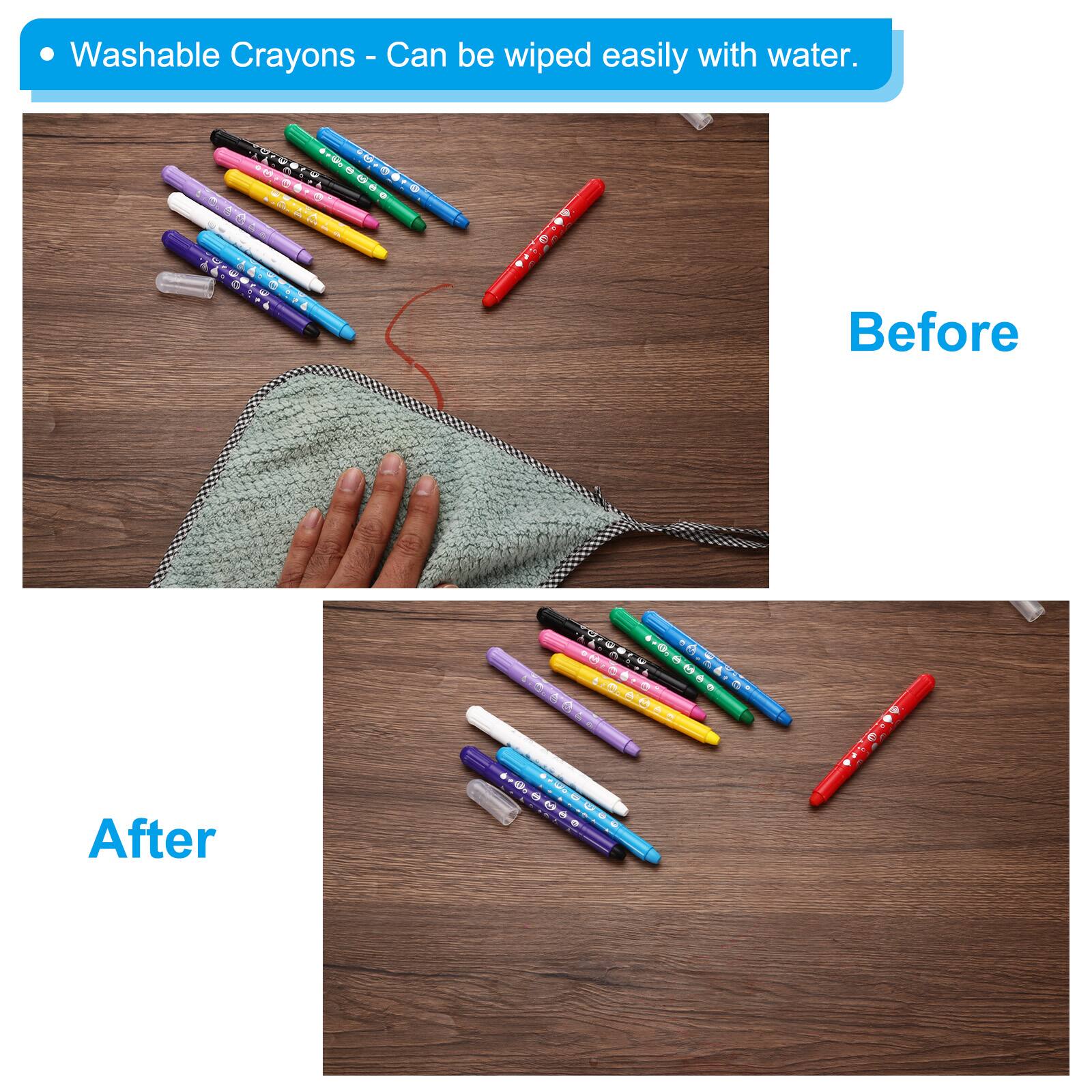 Washable Crayons - Can be wiped easily with water.

Before

After