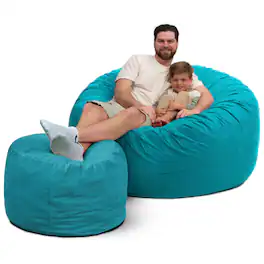 Ultimate Sack - 5ft Bean Bag Chair and Footstool, Oversized Lounger, Suede - Teal