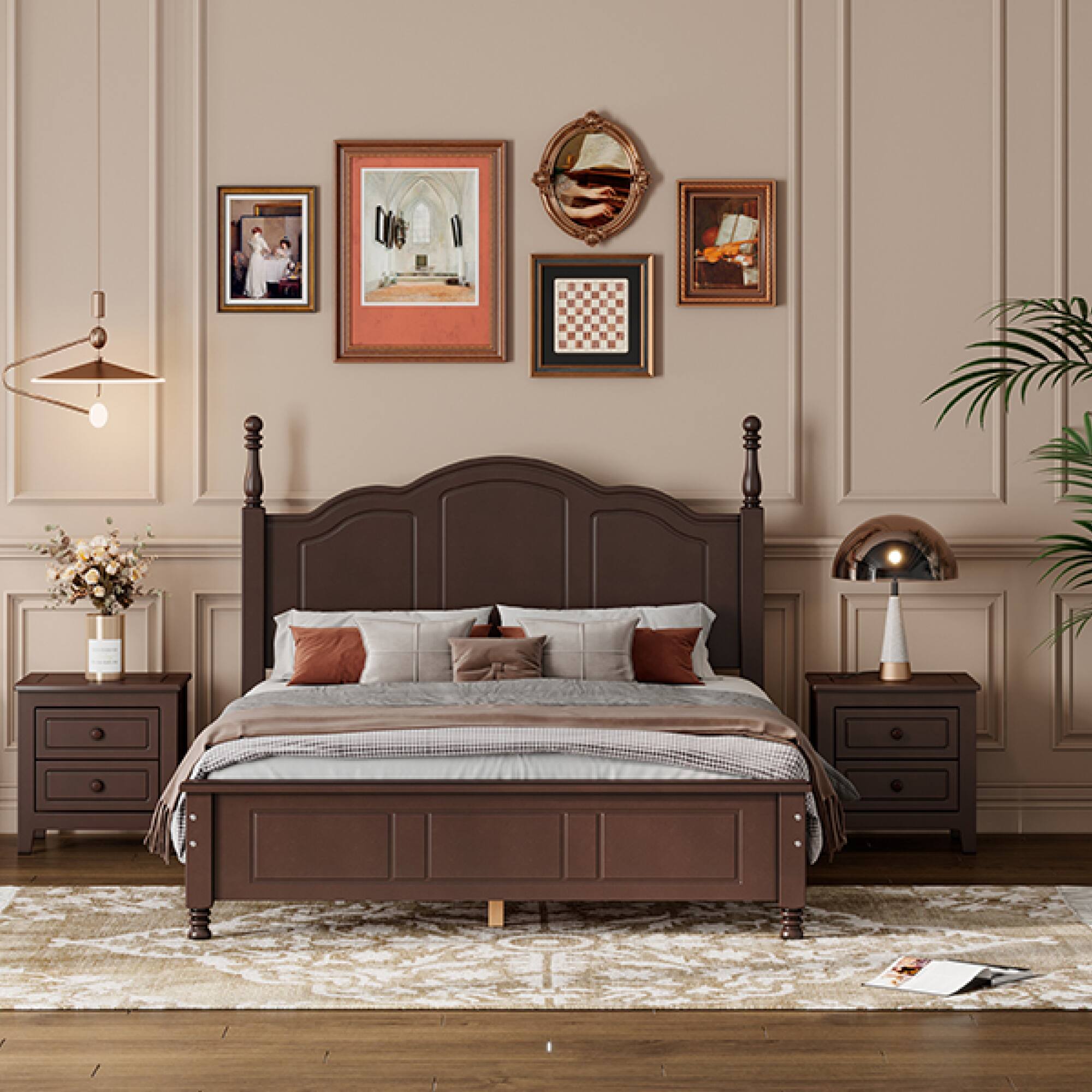 Alt View 8. GOODSILO - Full Size Wood Platform Bed Frame with Wooden Slat Support, Retro Style Headboard for Enhanced Bedroom Aesthetics - Walnut.