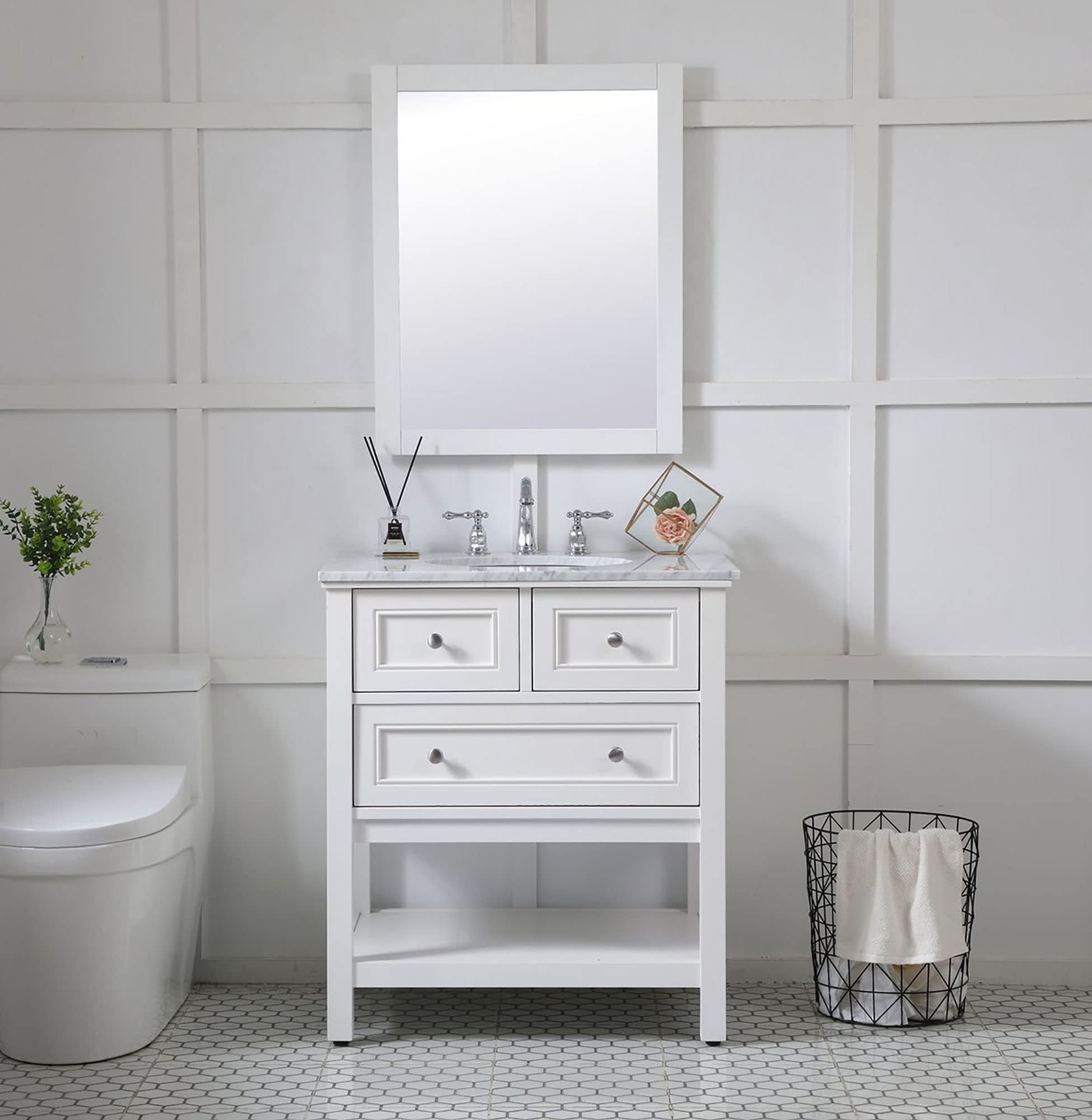 Back. Elegant Decor - Aqua rectangle vanity mirror 24 inch in White - White.