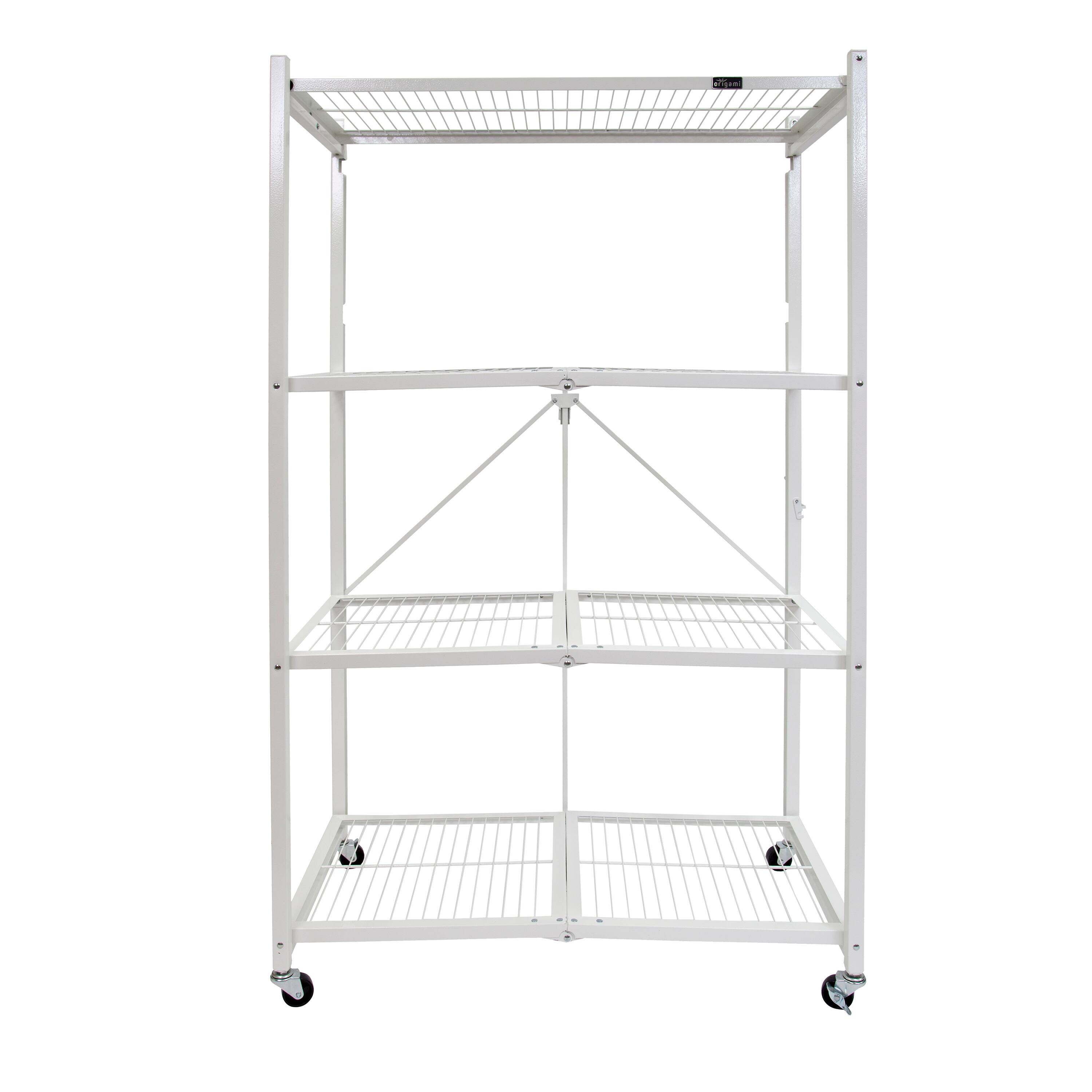 Alt View 5. Origami - Origami Wheeled 4-Shelf Folding Steel Wire Shelving, White (21" x 36" x 60") - White.