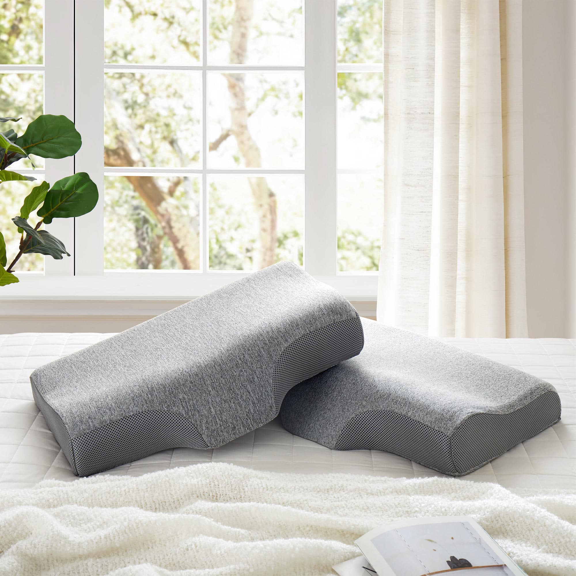 Peace Nest - Cervical Memory Foam Contour Bed Pillows Set of 2 - Gray