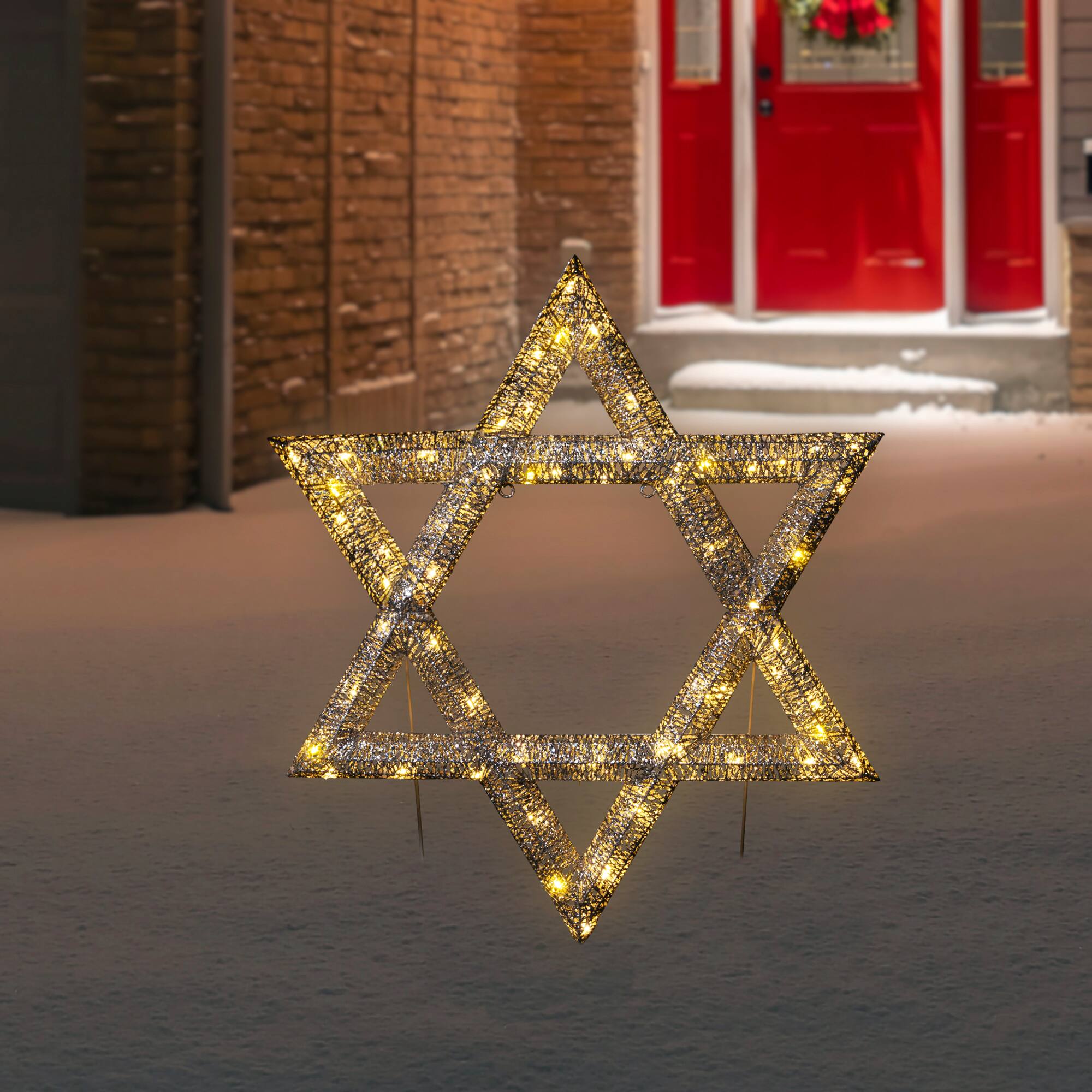 Front. Northlight - LED Lighted Sequined Star of David Hanukkah Outdoor Decoration - 36" - Silver.