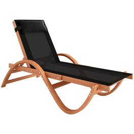 Outsunny - Larch Wood Lounge Chair, 4-Level Adjustable Tanning Chair, Full Flat Patio Lounger with Mesh Seat - Black