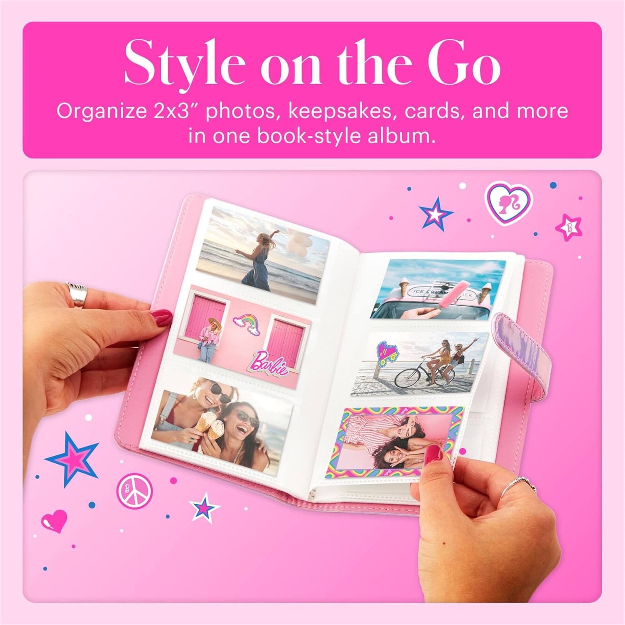 Style on the Go  
Organize 2x3" photos, keepsakes, cards, and more in one book-style album.
