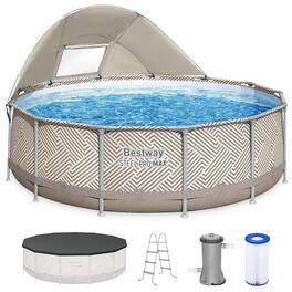 Bestway - Steel Pro MAX 13' x 42" Round Above Ground Pool Set with Canopy & Ladder - Beige Chevron