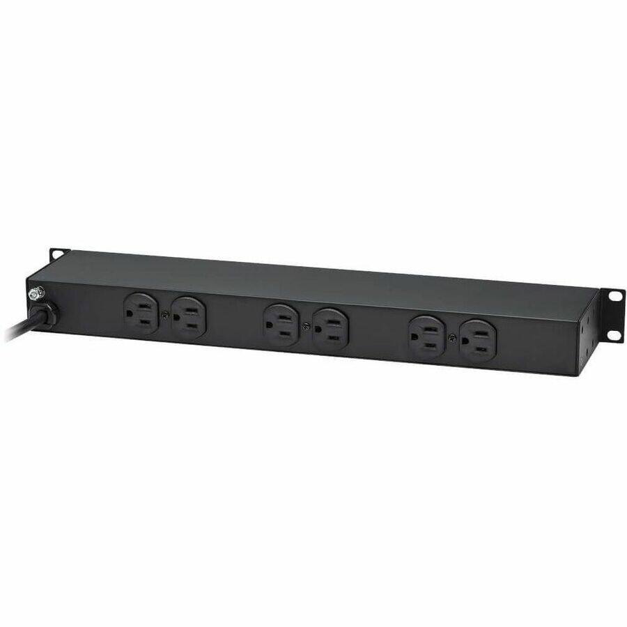 Alt View 2. Tripp Lite - Eaton Tripp Lite Series 1U Rack-Mount Power Strip, 120V, 15A, 5-15P, 12 Outlets (6 Front-Facing, 6-Rear-Facing), 15 ft. - Black.