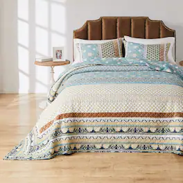 BreeBe - Thalia Bedspread Set -3-Piece Queen - Blue