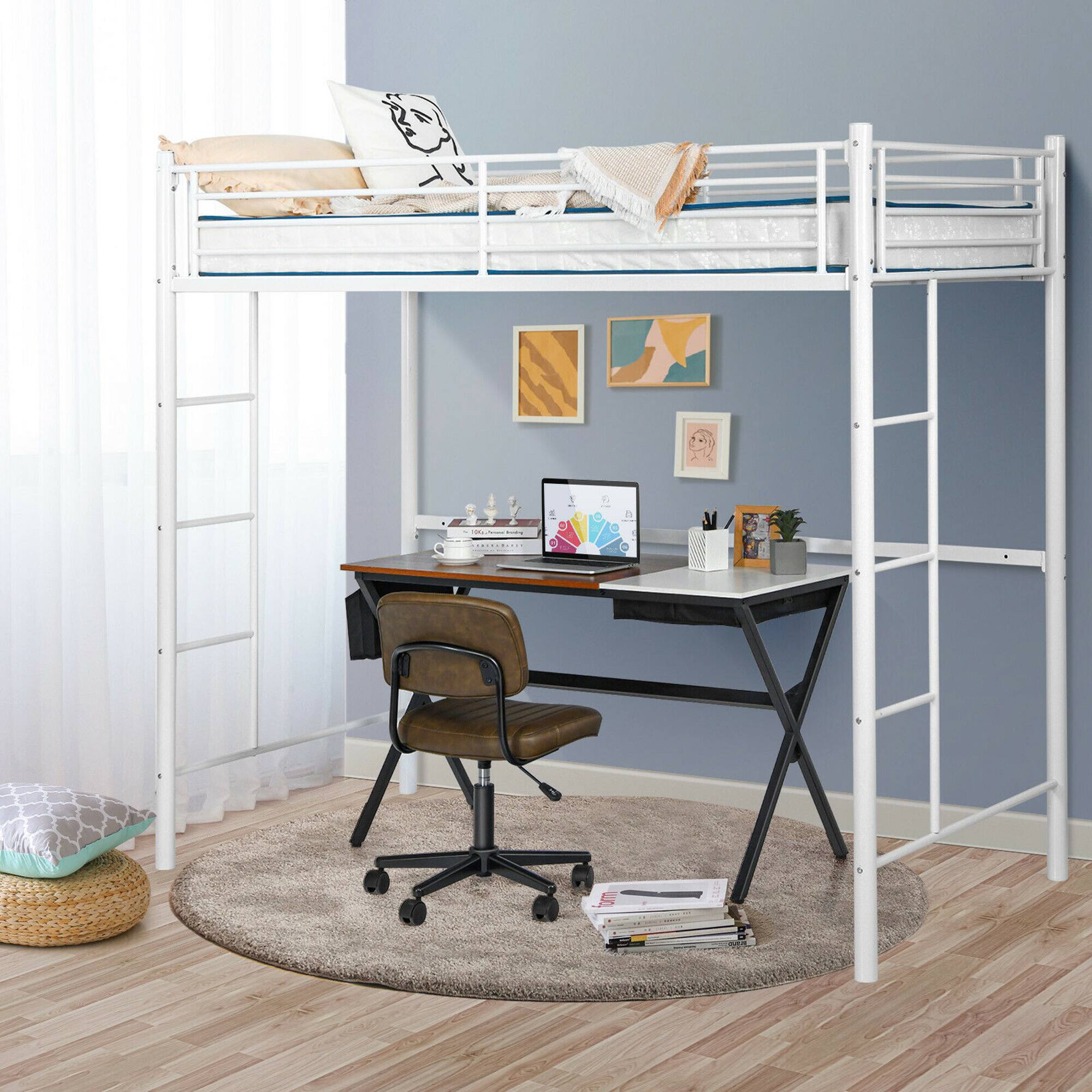 Alt View 5. Costway - Costway Twin Metal Loft Bed Frame w/ 2 Ladders Full-length Guardrail Space-Saving - White.