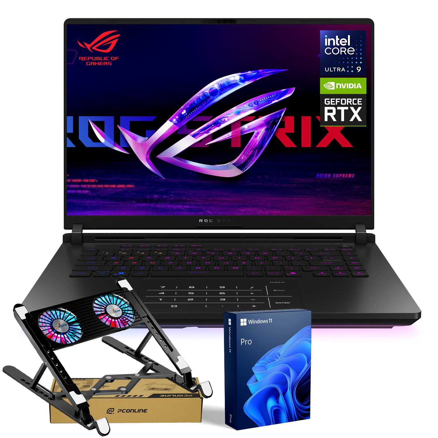 REPUBLIC OF GAMERS  
intel CORE ULTRA 9  
NVIDIA  
GEFORCE RTX  
REIGN SUPREME  
Windows 11 Pro  
PCONLINE