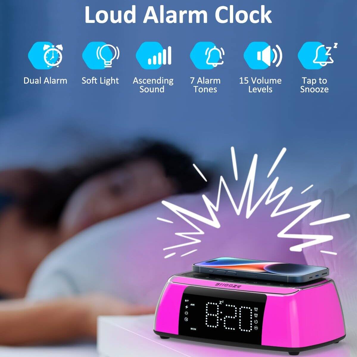 Loud Alarm Clock  
- Dual Alarm  
- Soft Light  
- Ascending Sound  
- 7 Alarm Tones  
- 15 Volume Levels  
- Tap to Snooze  

PEODI1E BT - z2  
a 820 88O