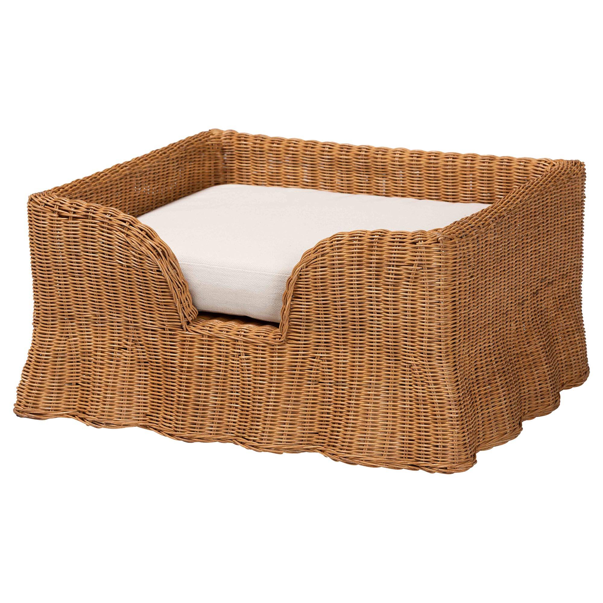 Front. bali & pari - Belita Natural Rattan Pet Bed - Handwoven Wicker Enclosed Lounge Bed for Dogs or Cats with Removable Cushion, 30.2" - Light Honey.