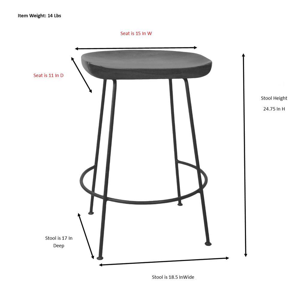 Item Weight: 14 Lbs  
Seat is 15 In W  
Seat is 11 In D  
Stool Height: 24.75 In H  
Stool is 17 In Deep  
Stool is 18.5 In Wide