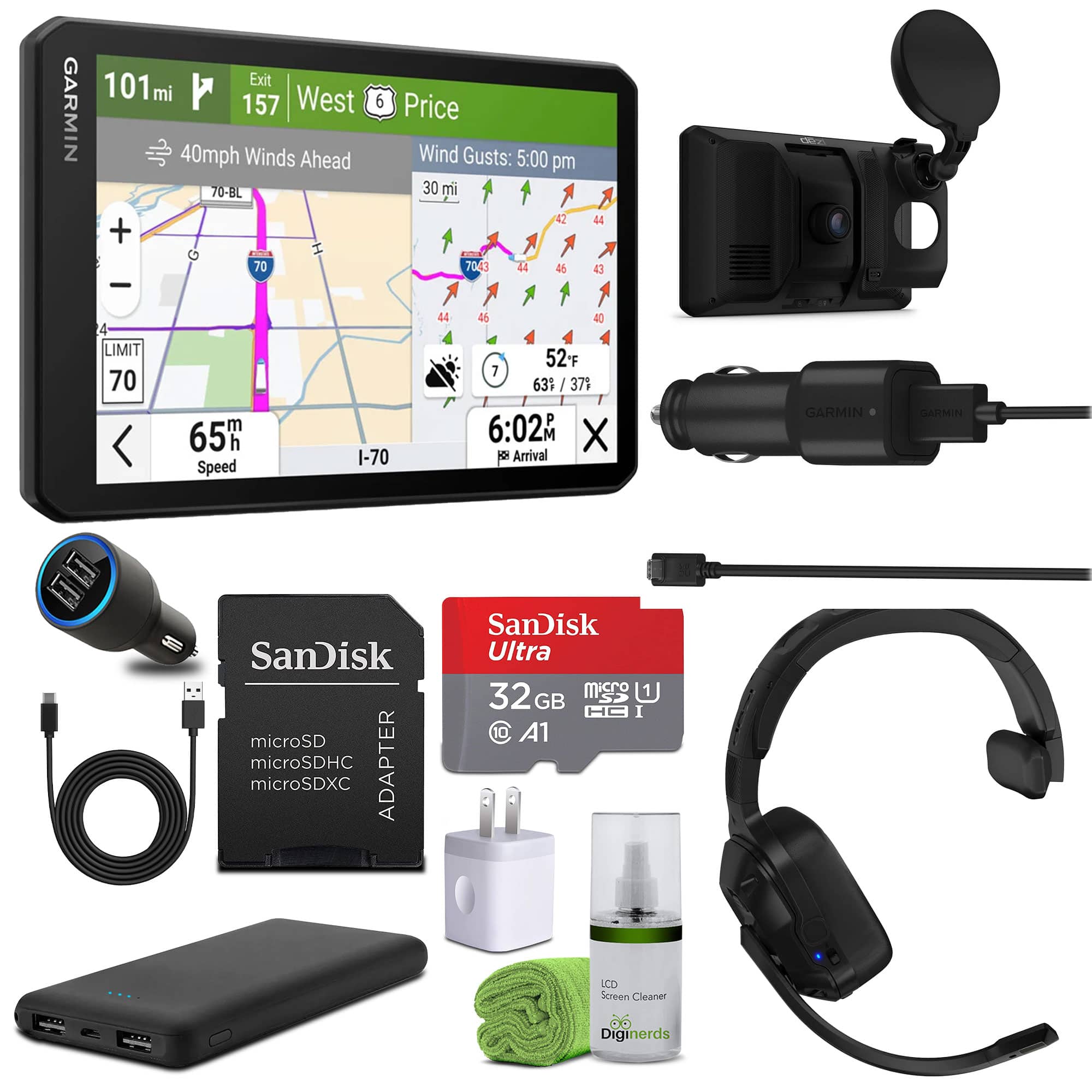 Garmin - dezl Cam OTR725, Large, Easy-to-Read 7” GPS Truck Navigator Bundle - Black