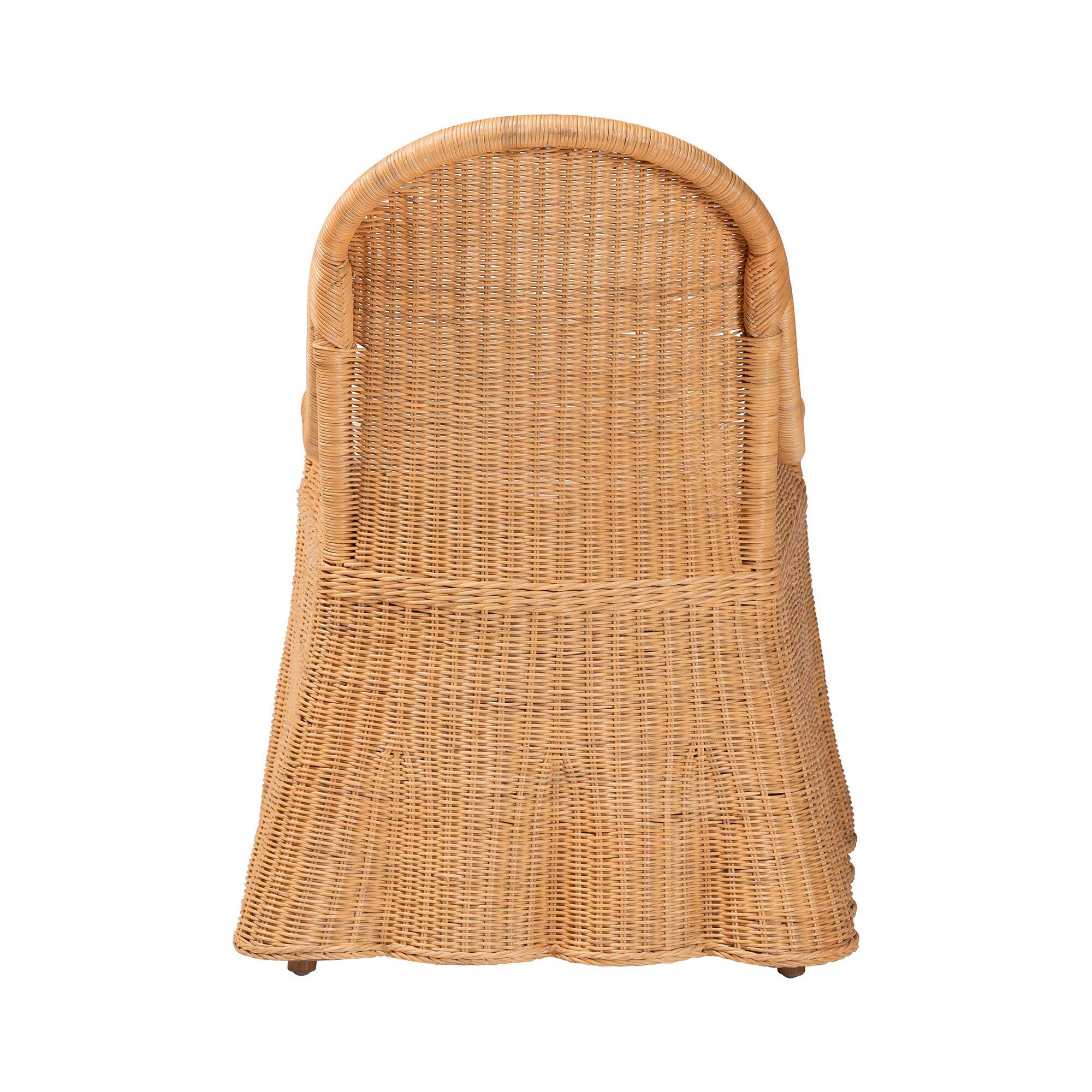 Back. bali & pari - Maya Natural Rattan Accent Chair - Hand Woven Wicker Dining Chair with Scalloped Skirt and Cushion - Light Honey.