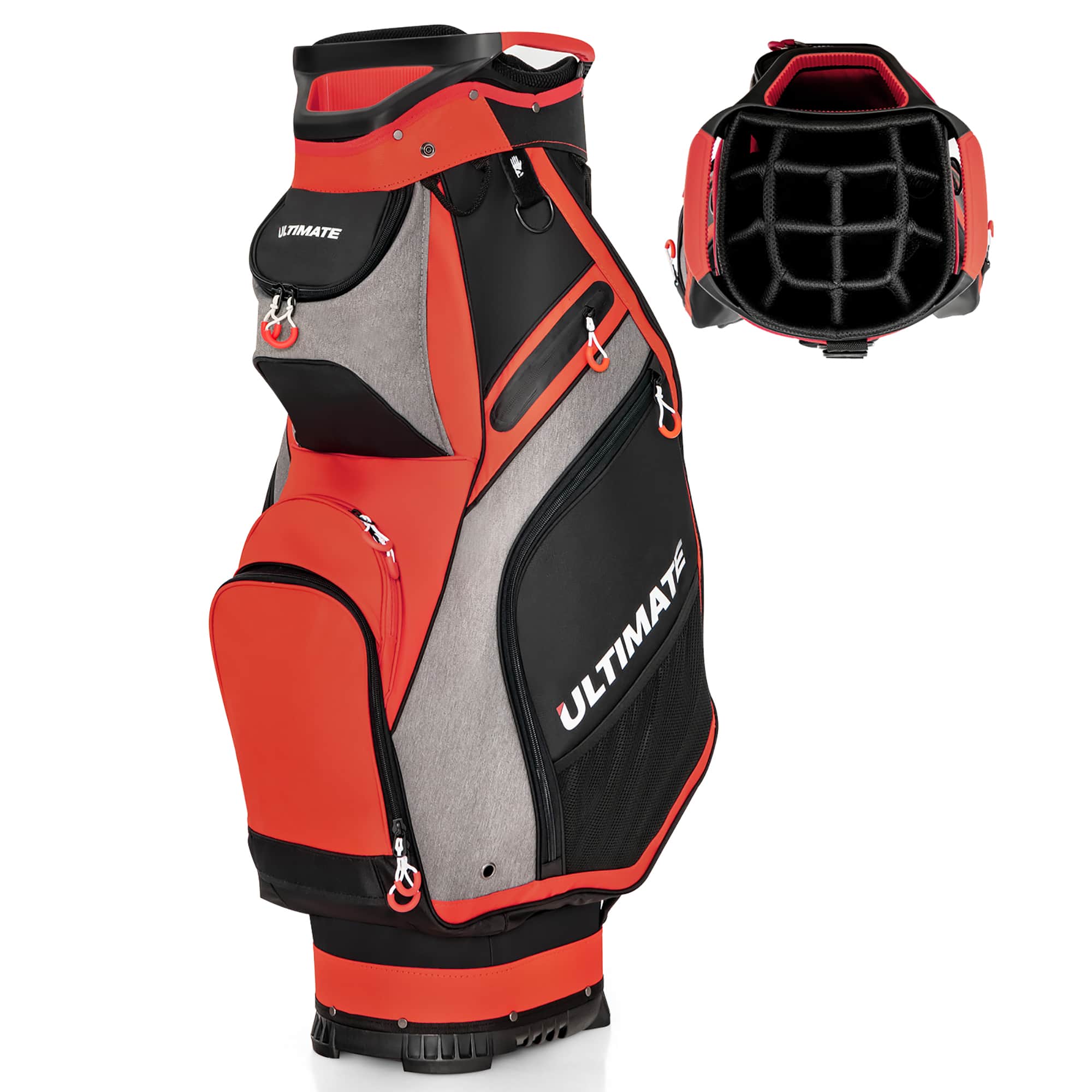 Costway - 10.5" Golf Stand Bag w/14 Way Dividers Rain Hood 7 Zippered Pockets - Black/Orange