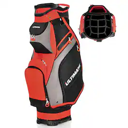 Costway - 10.5" Golf Stand Bag w/14 Way Dividers Rain Hood 7 Zippered Pockets - Black/Orange