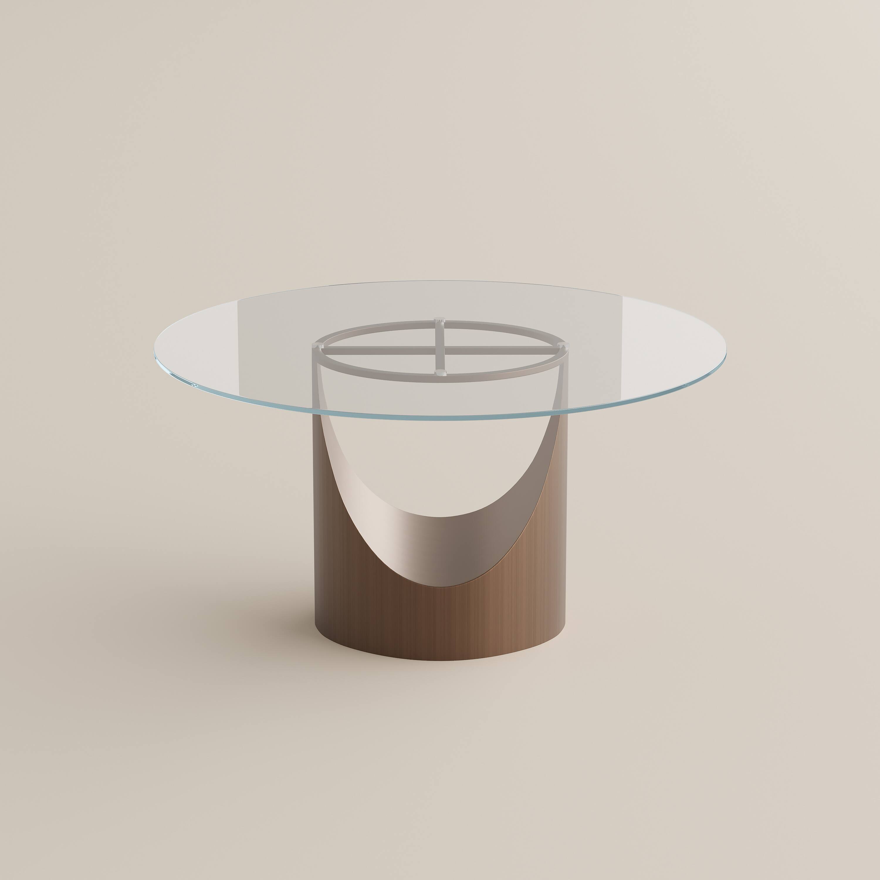 Alt View 7. POVISON - 51" Round Dining Table Clear Tempered Glass with Bronze U-shaped Steel Base - Clear Tempered Glass with Bronze Steel Base.