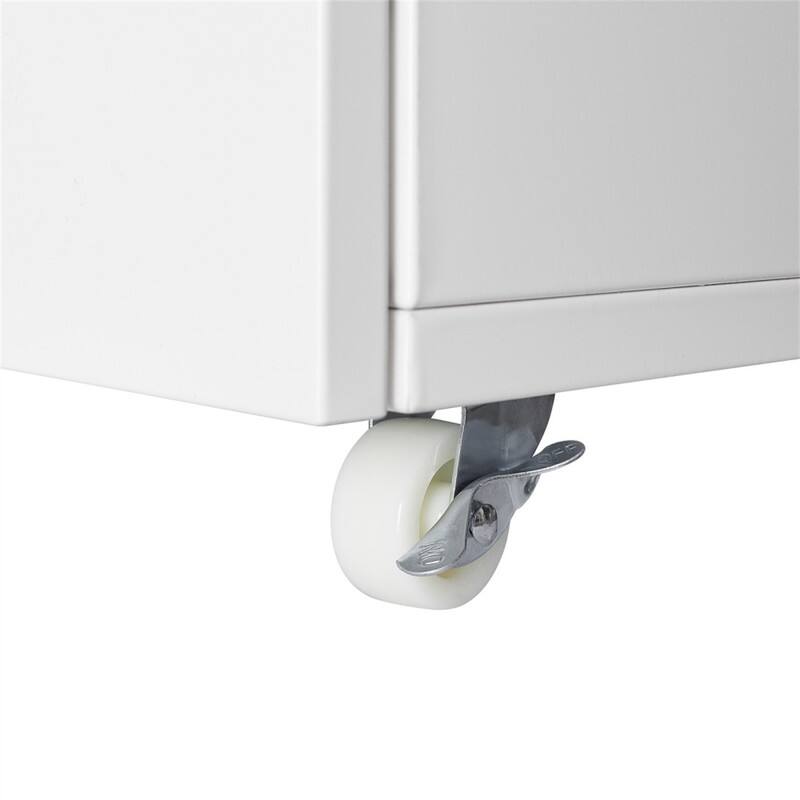 Back. HTUTWOO - Printer Stand with Storage - Mobile Printer Tables for Small Spaces with Door, Adjustable Shelf, File Cabinet on Wheels - White.