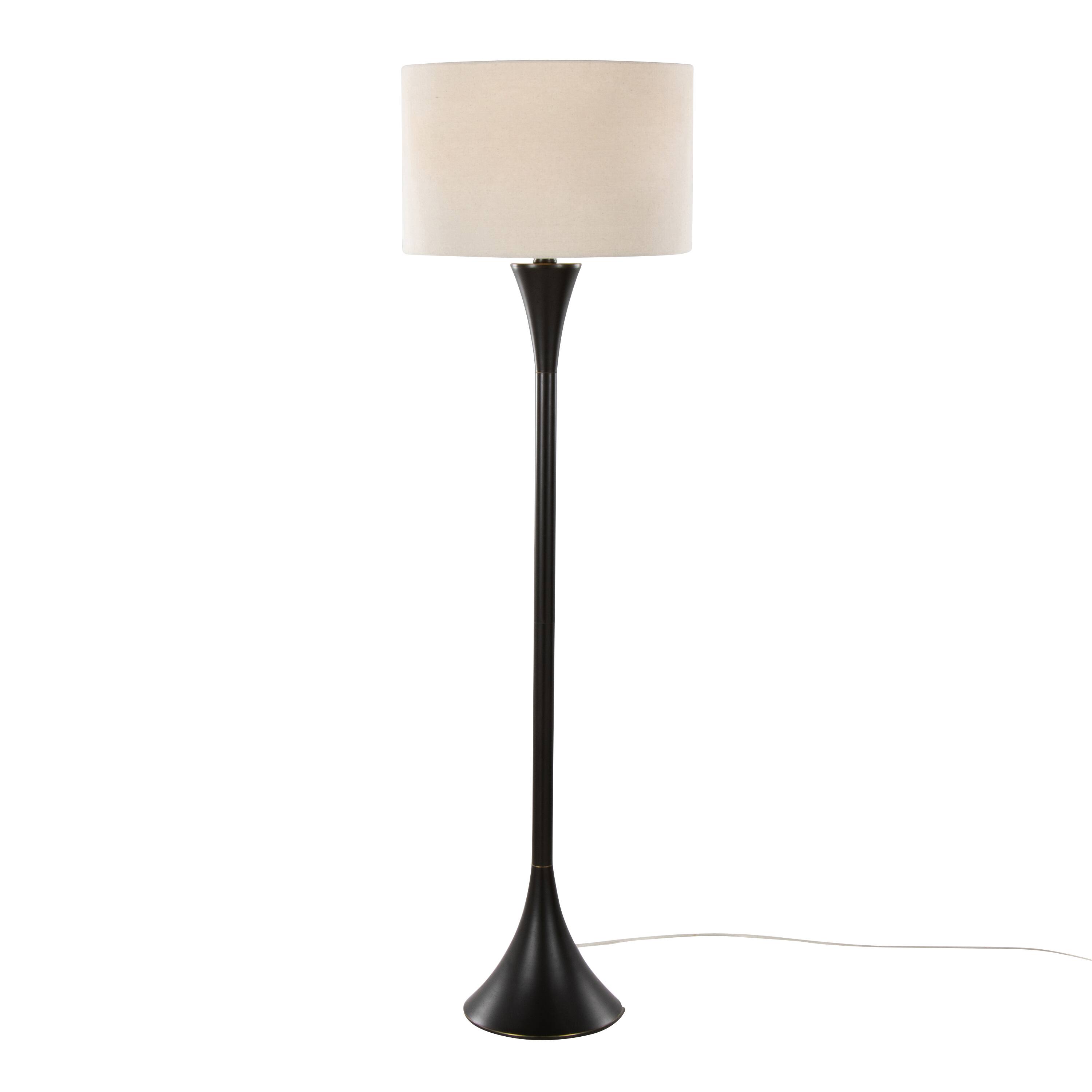 Angle. Loheer - Loheer Contemporary Metal Floor Lamp Oil Rubbed Bronze with Natural Linen Shade - Bronze.