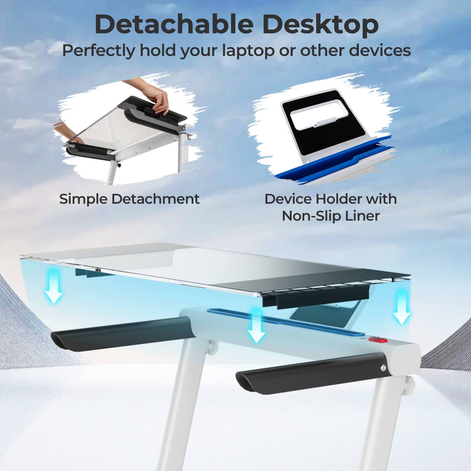 Detachable Desktop, Perfectly hold your laptop or other devices, Simple Detachment, Device Holder with Non-Slip Liner