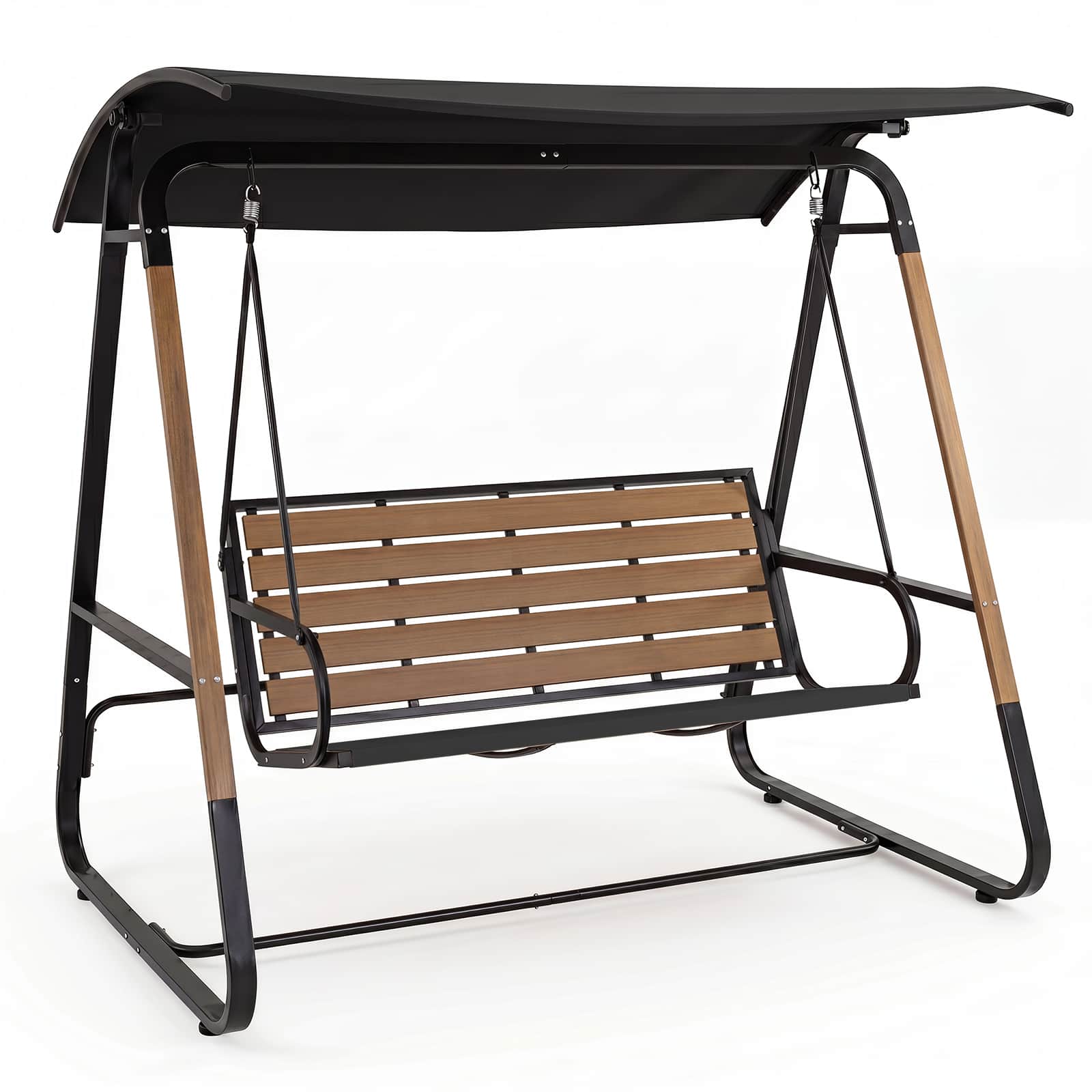 Costway - 3-Person Porch Swing, Outdoor Swing with Adjustable Canopy Removable Padded Cushion - Black + Brown price history on PriceWatchPro