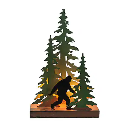 Front. Zeckos - Rustic Metal Bigfoot Forest Stroll Accent Lamp Decorative Sasquatch Home Decor - Multicolored.