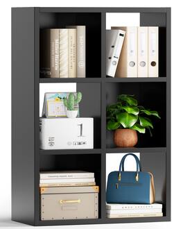 GTPlayer - 6 Wood Cube Storage Organizer 11 In Cube Storage Bookshelf Vertical or Horizontal - Black