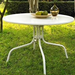 Angle. SlickBlue - Round Patio Dining Table in UV-Resistant Metal - White.