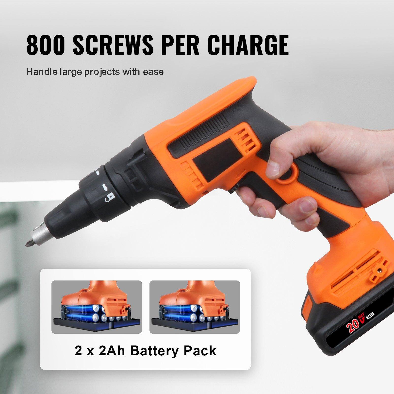 800 Screws per Charge  
Handle large projects with ease  

2 x 2Ah Battery Pack