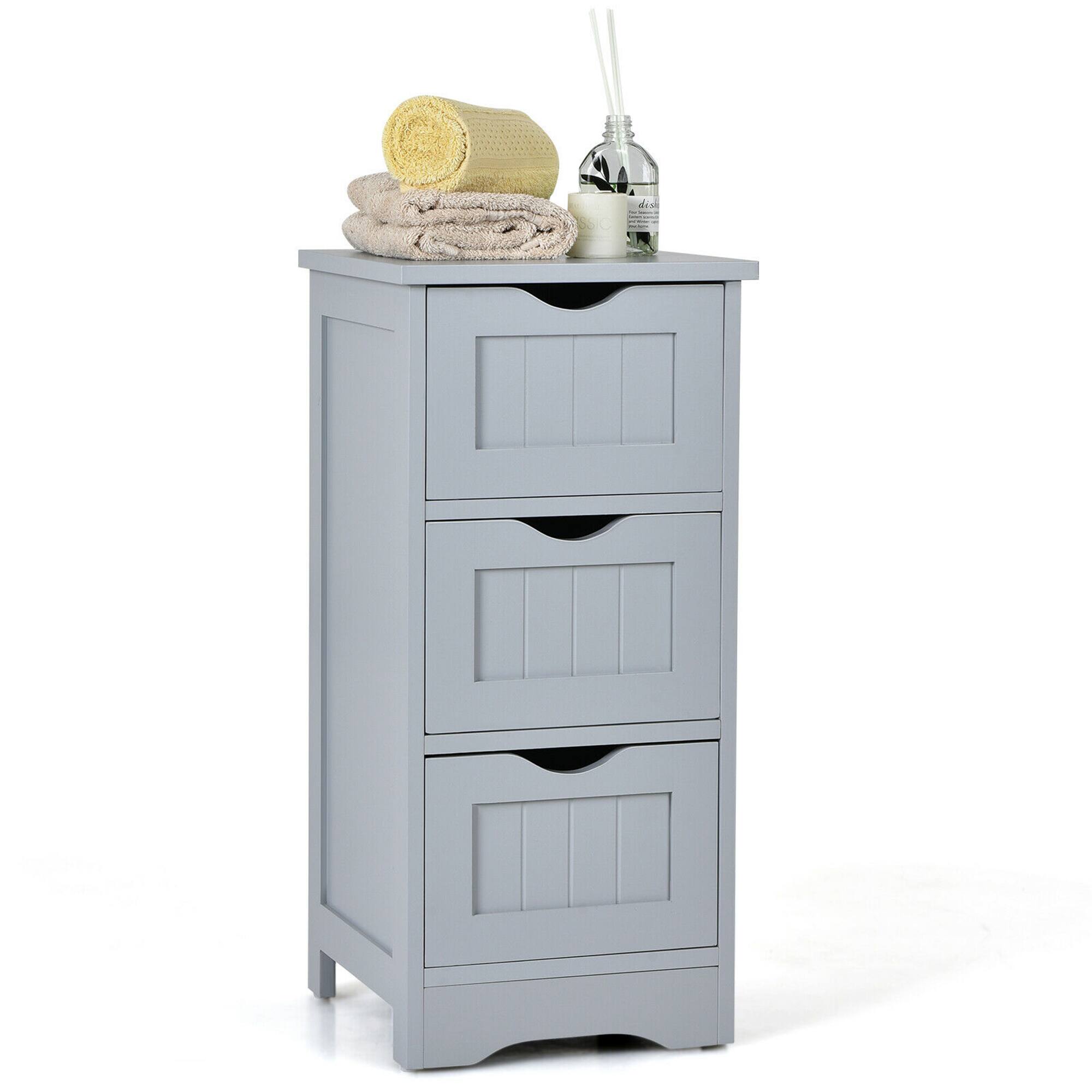 Alt View 5. Gymax - Gymax 3-Drawer Bathroom Floor Cabinet Free Standing Side Storage Organizer - Grey.