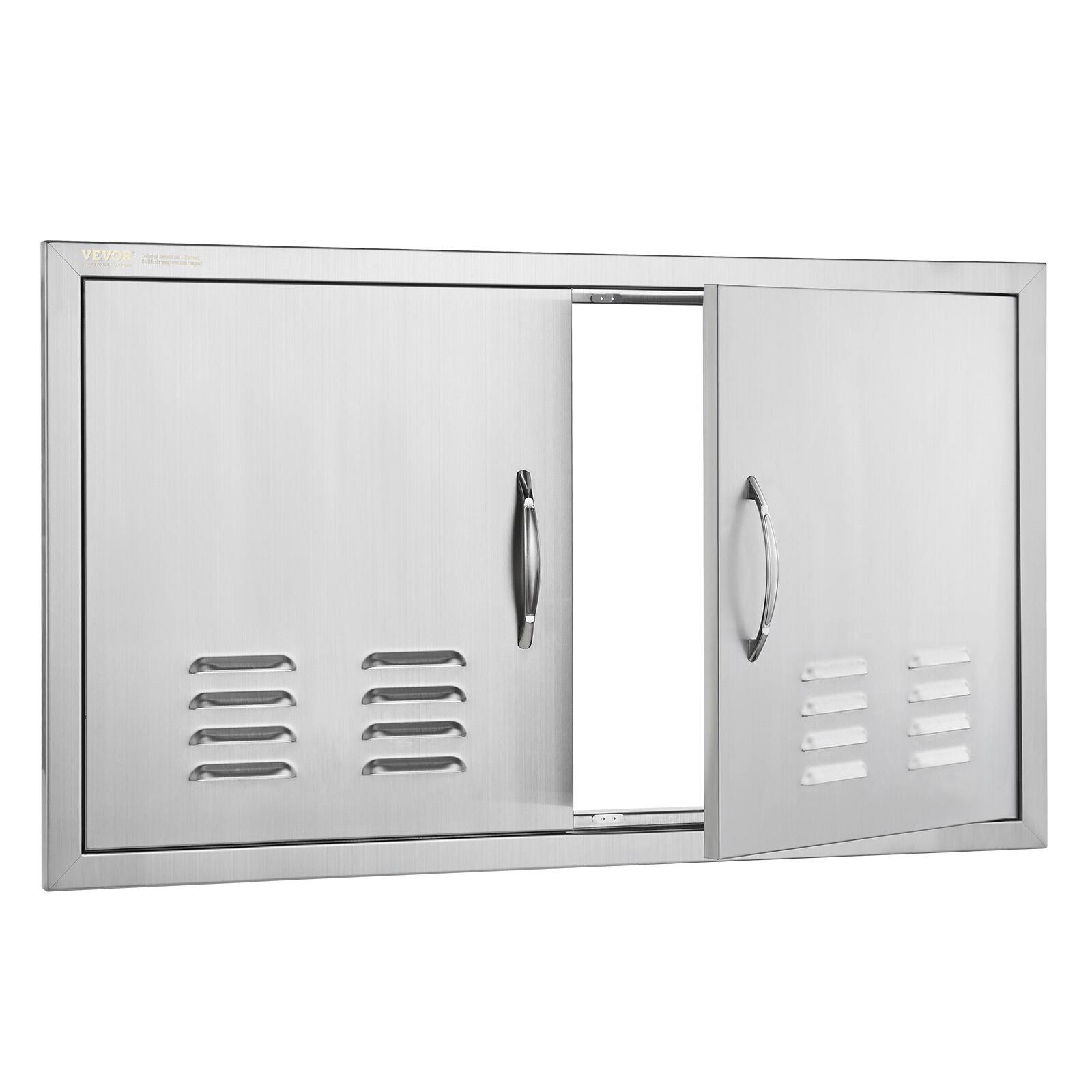 Alt View 5. VEVOR - BBQ Access Door, 36W x 21H Inch Double Outdoor Kitchen Door, Stainless Steel Flush Mount Door, Wall Vertical Door - Silver.