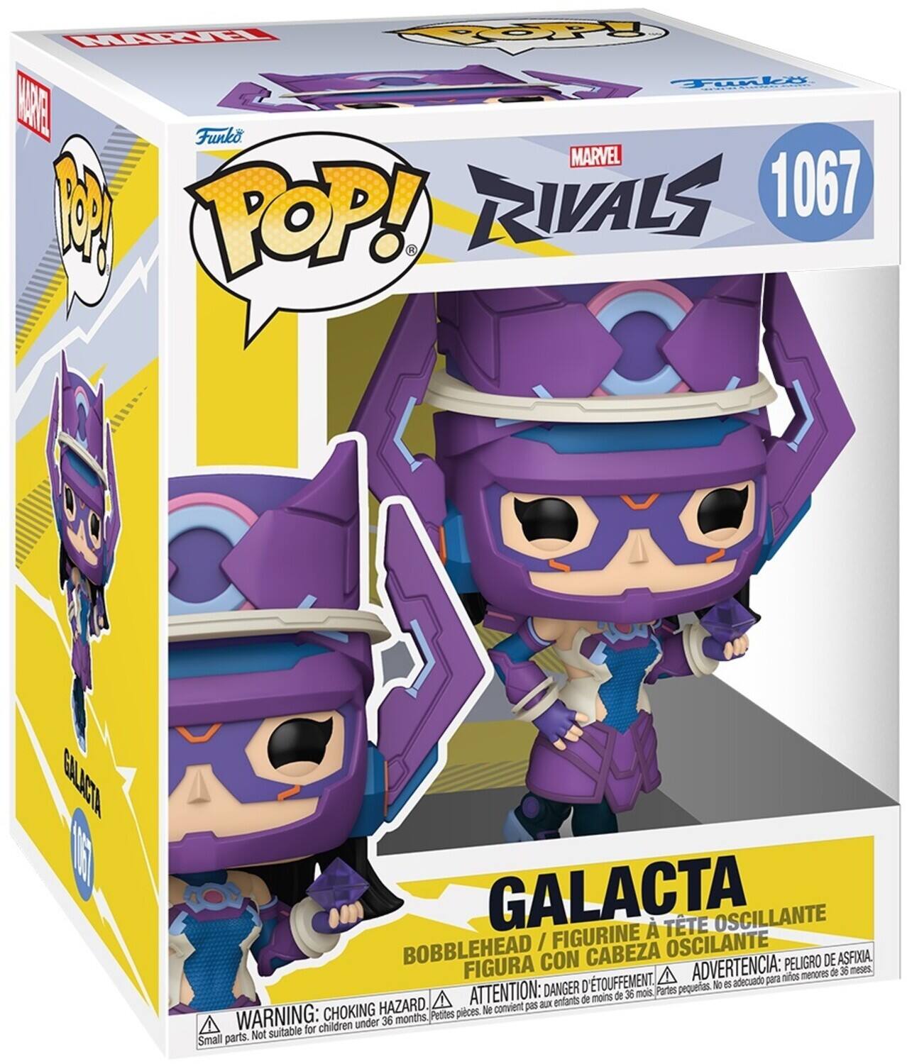 WTAEI TOPU a ARE Funko MARVEL RIVALS 1067 CO POP! GALACTIA E GALACTA TTE OSCILANTE BOBBLEHEAD / FIGURINE OSCILANTE FIGURA CON CABEZA PELIGRO DE ASFIXIA TOUFFEMENT ADVERTENCIA: adecuado para niños menores de 36 meses DANGER D pequeños peligro de asfixia ATTENTION: de 36 mois Parties enfants de moins HAZARD convient pas aux CHOKING Pettes pieces. Ne WARNING: choking hazard Small parts. Not suitable for children under 36 months parts.