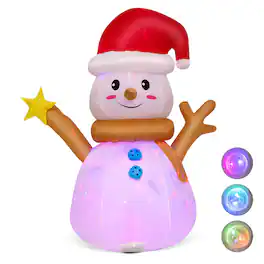 Costway - 4 FT Inflatable Christmas Snowman Blow-up Decoration with 360° Rotating LED Lights - Multicolor