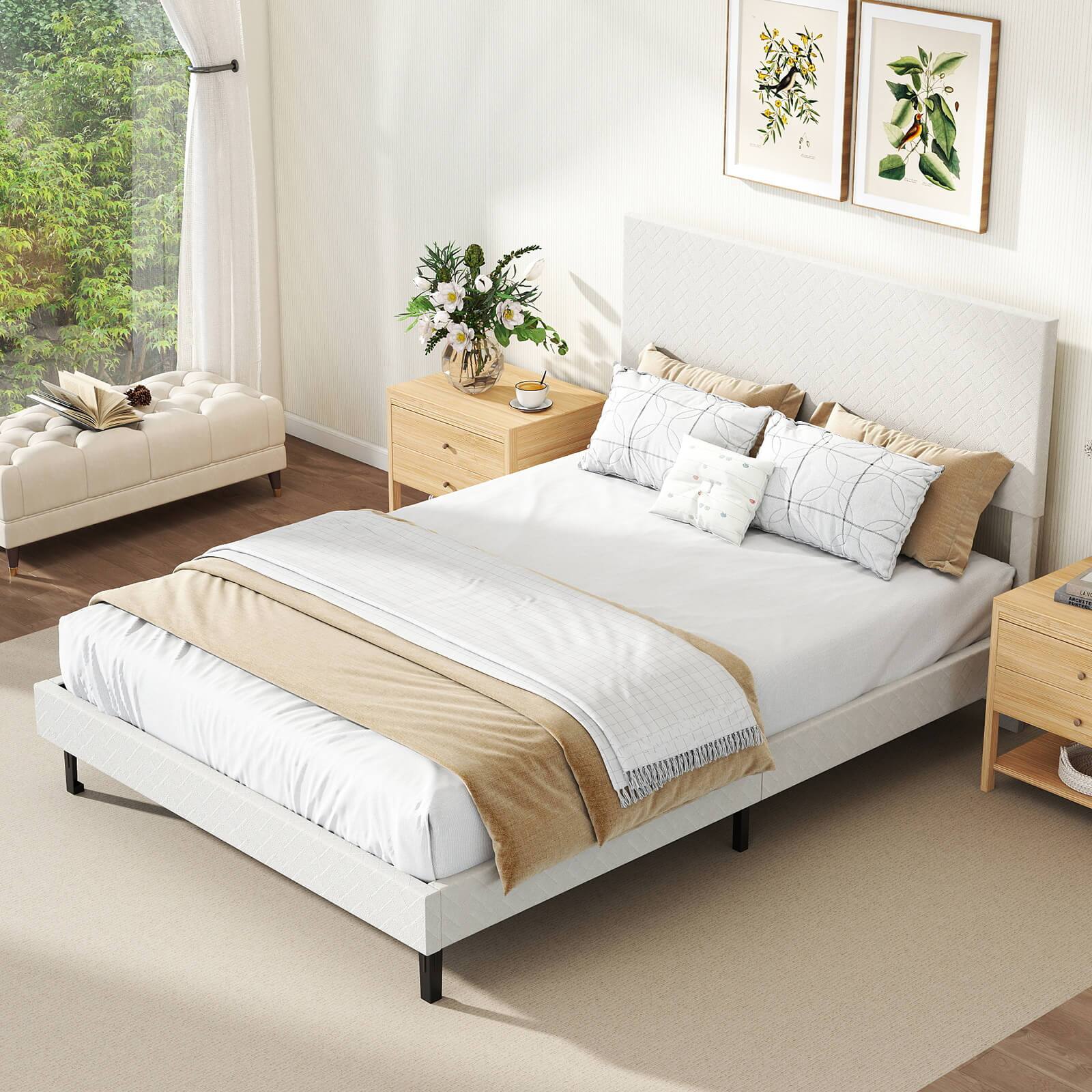 Alt View 4. Costway - Costway Full Size Velvet Bed Frame with Height Adjustable Chevron Headboard,Noise Free - Beige.