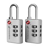 Fosmon - TSA Approved Luggage Lock, 3-Digit Combination Luggage Padlocks (2-Pack) Easy-Set for Suitcases Backpacks - Silver