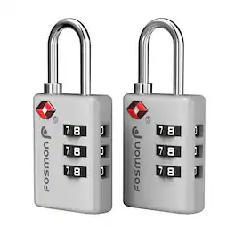 Fosmon - TSA Approved Luggage Lock, 3-Digit Combination Luggage Padlocks (2-Pack) Easy-Set for Suitcases Backpacks - Silver