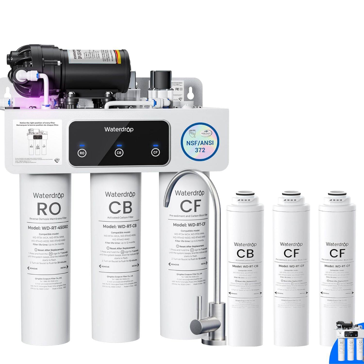 Waterdrop - WD-T3-C Reverse Osmosis Water Filter with Two Extra Filter Sets, NSF/ANSI 372 Certified - White price history on PriceWatchPro