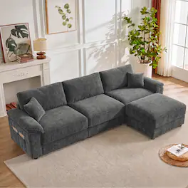 Dyonery - 118" Modular L Shaped Sectional Sofa with Reversible Chaise, Chenille Cloud Couch with Side Storage Pockets - Gray