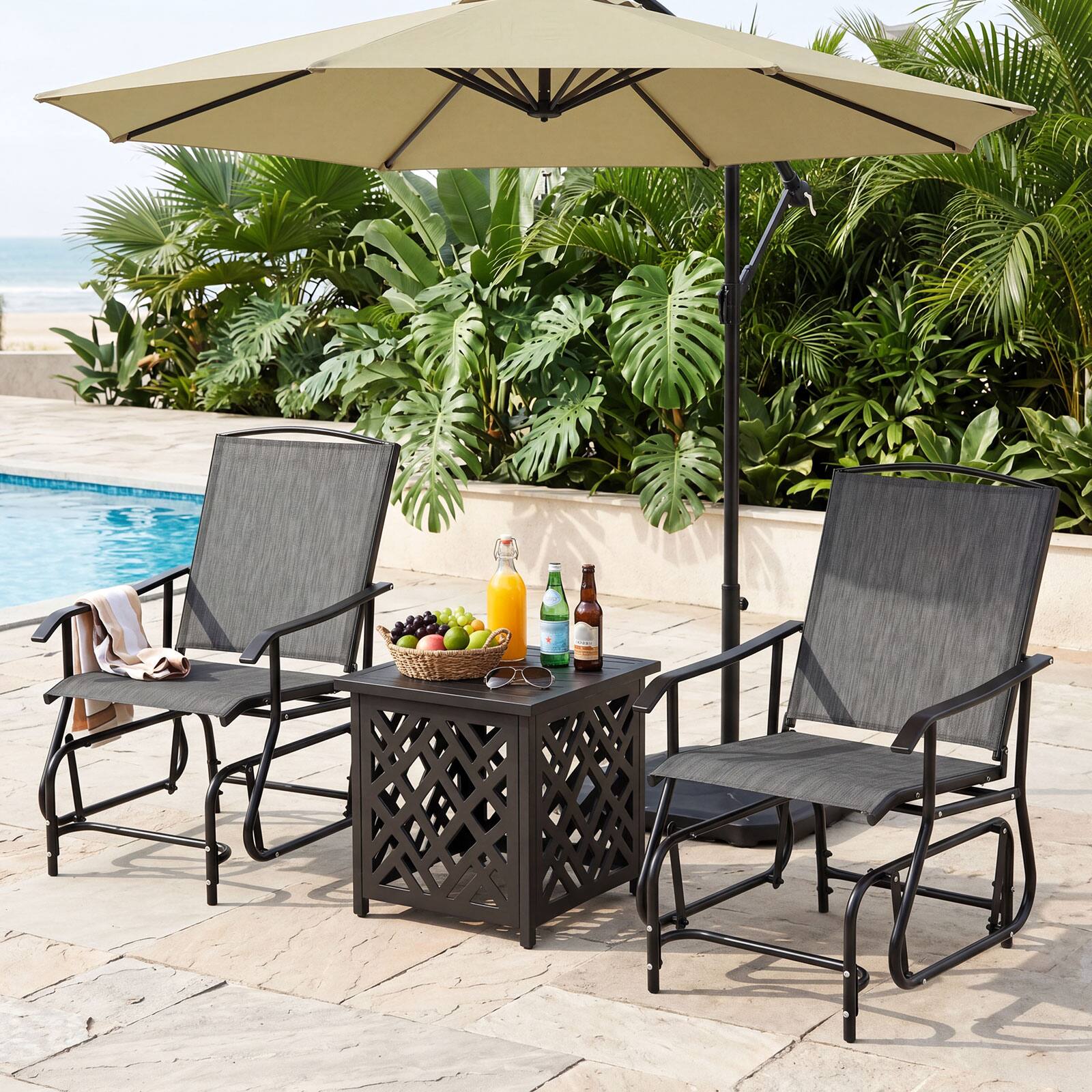 Alt View 3. Costway - Costway 2PCS Outdoor Glider Chair, Porch Glider with Metal Frame Armrests for Deck Poolside - Gray.