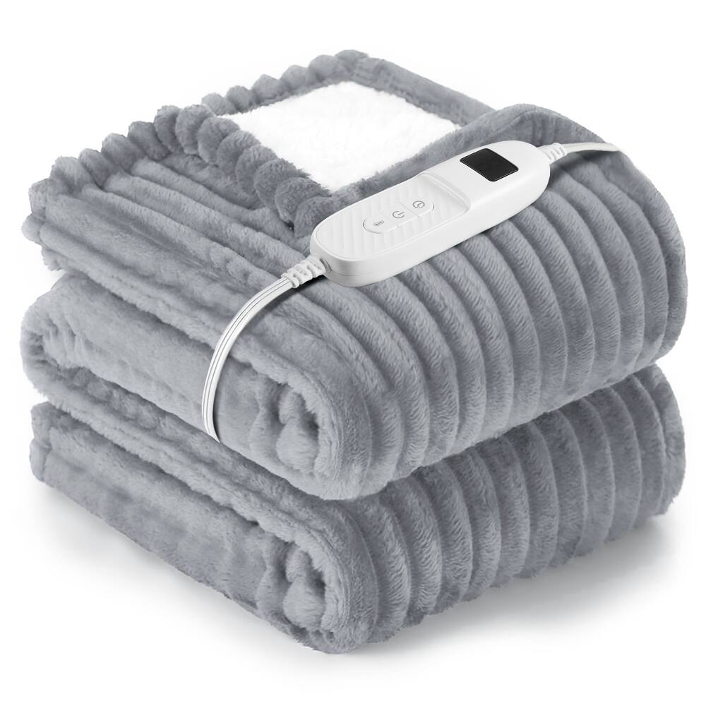 Front. MOVSSOU - Heated Throw Blanket 50x60 - Safe with 6 Heat Levels & Auto Shut-Off Machine Washable - Dark Gray.