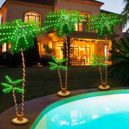 Oumilen - 8FT LED Lighted Artificial Palm Tree - Tropical Decorative Tree for Poolside and Patio
