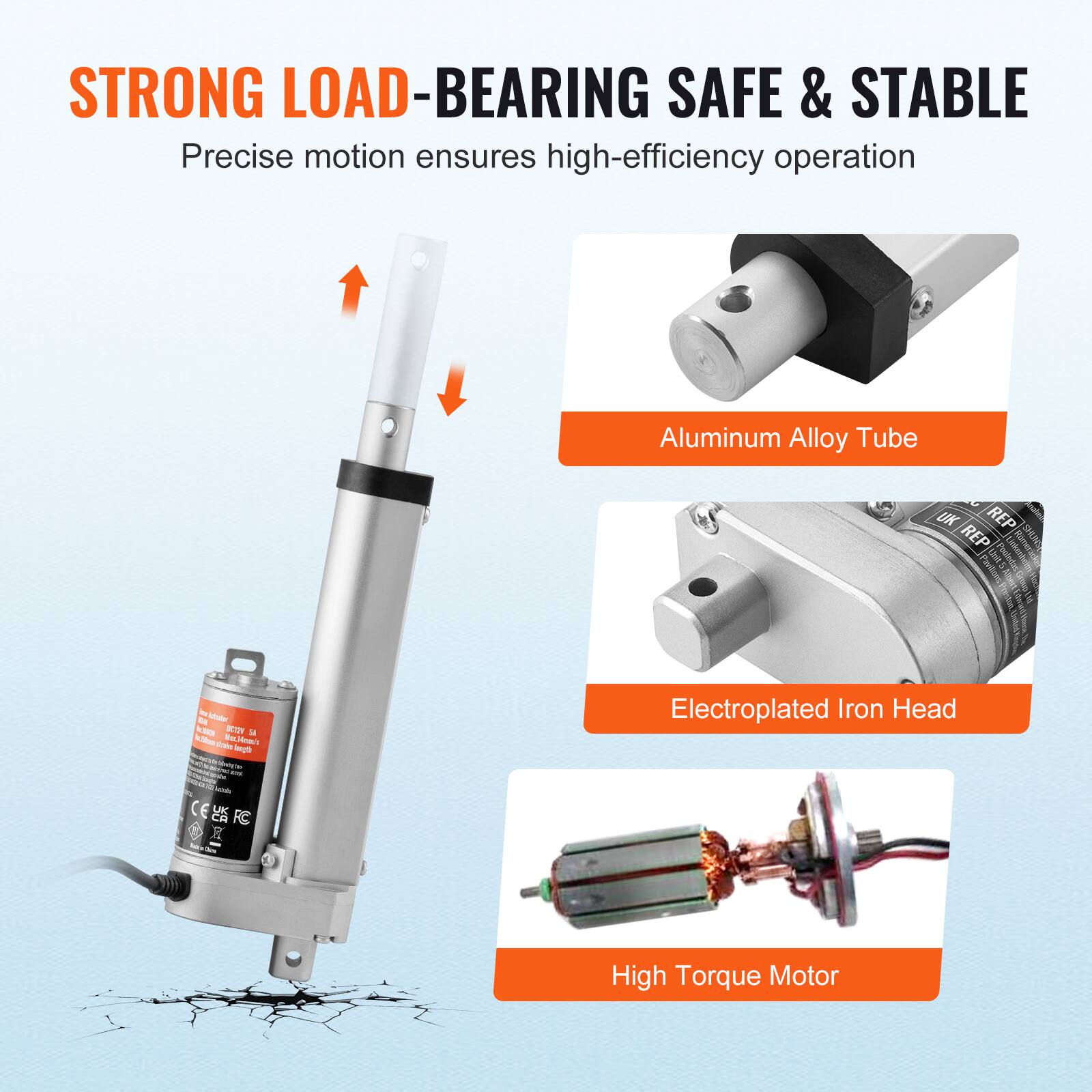 STRONG LOAD-BEARING SAFE & STABLE  
Precise motion ensures high-efficiency operation  
Aluminum Alloy Tube  
Electroplated Iron Head  
High Torque Motor