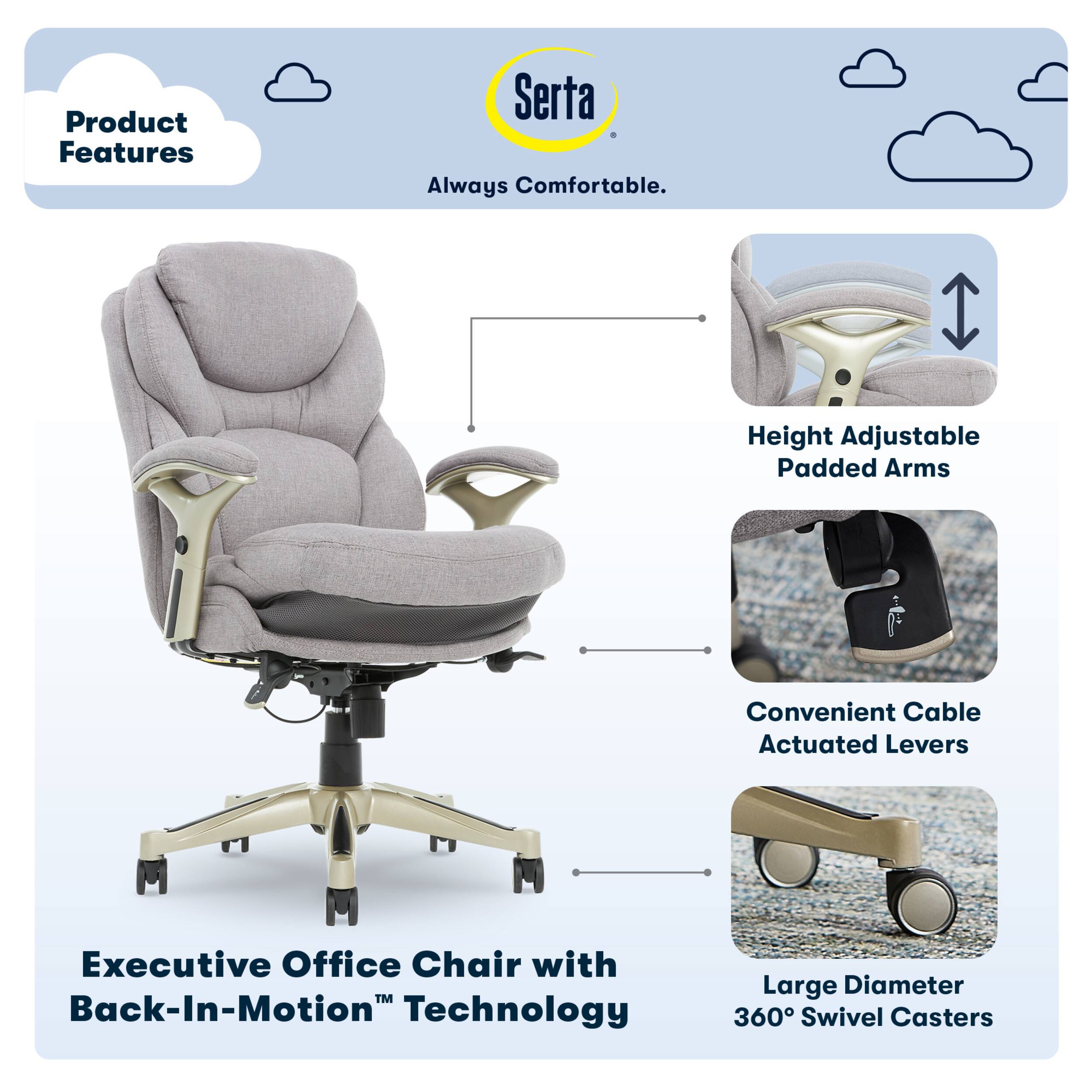 Angle. Serta - Upholstered Back in Motion Health & Wellness Office Chair with Adjustable Arms - Fabric - Light Gray.