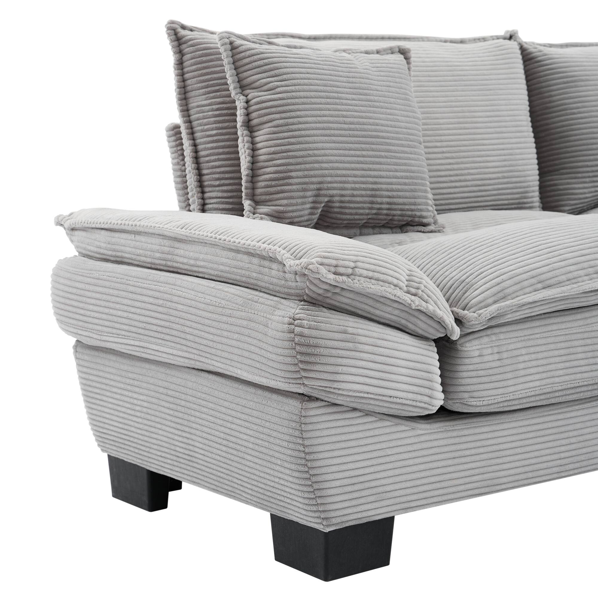 Alt View 6. GOODSILO - Plush Corduroy Convertible Sofa Bed | Deep-Seating Sleeper with Accent Pillows for Home & Office - Light Grey.