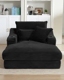 Trinkets Crazed - 48" W Upholstered Corduroy Sofa Chaise Lounge Chair Indoor with Cup Holders - Black