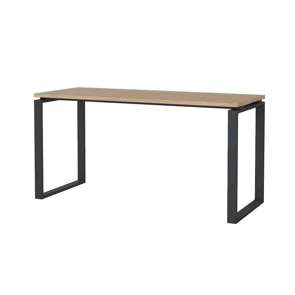 Back. FurniFact - Modern Computer Desk with Metal Legs for Home Office or Study - Brown.