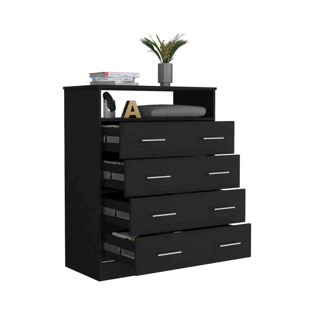 Alt View 1. TuHome - Peru Four Drawer Dresser Black MDF - White.